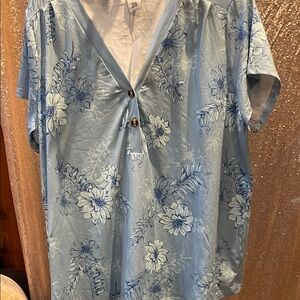 Pixie Light Blue Floral Blouse NWT